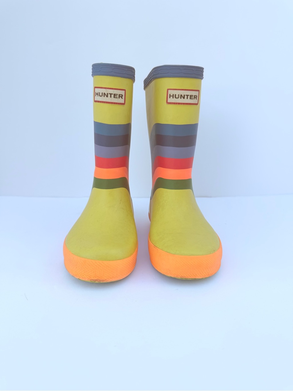 Hunter Original Kids First Classic Wiggle Rainbow Rain Boots Yellow